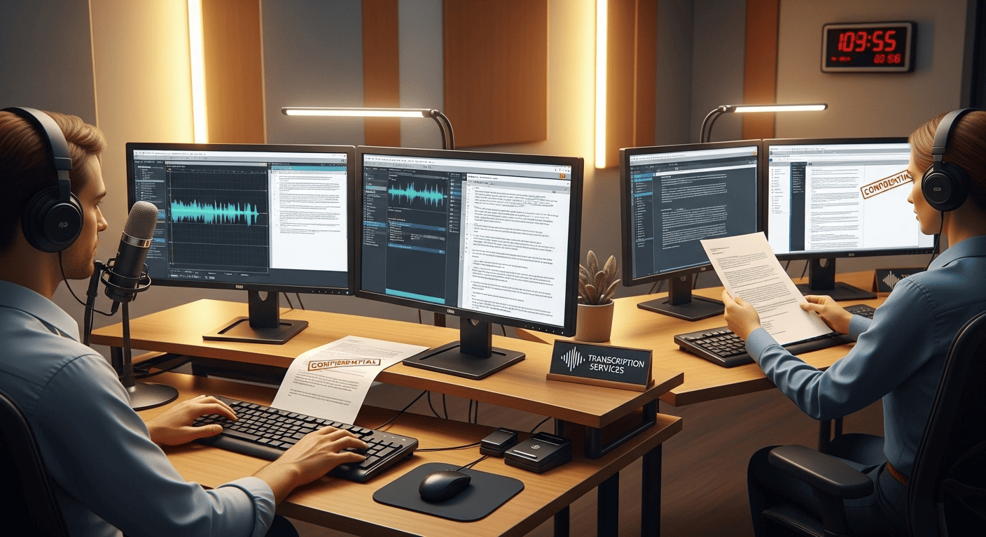 Two people working at computers.